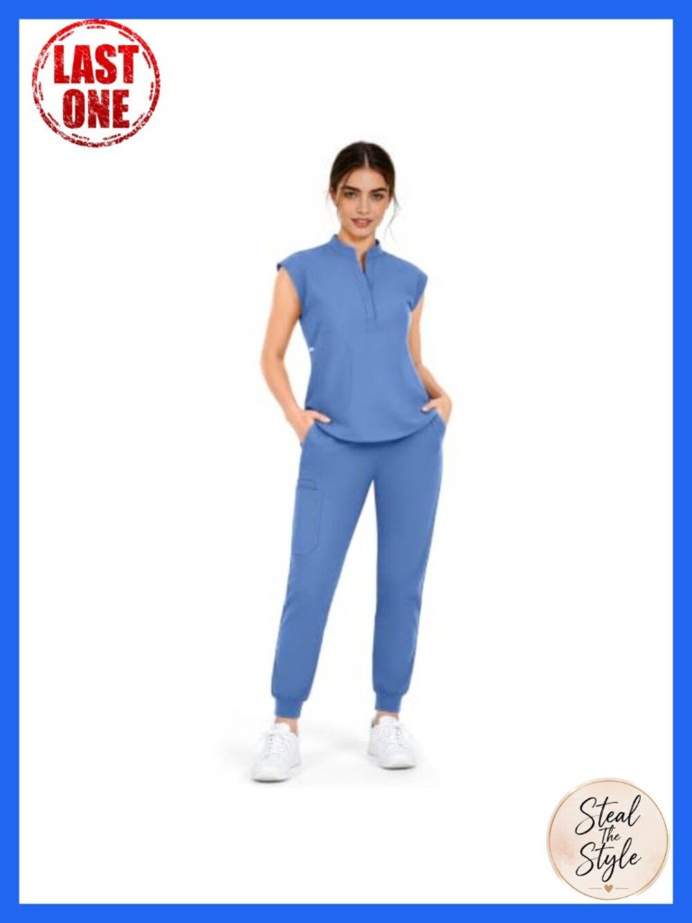 Womens Scrubs Set Sleeveless Scrub Top Jogger Pant Nurses Medical